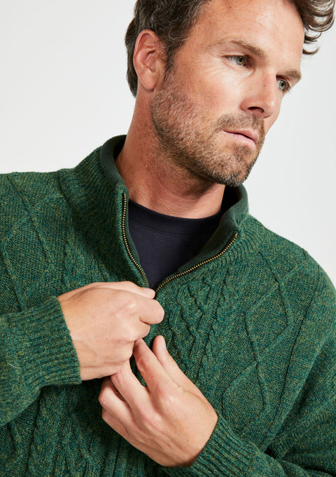 Men's jumper,  Aran, woollen cardigan, merino wool, made in Ireland, Irish sweater, Boyfriend, green, cardigan for men