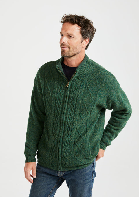 Men's jumper,  Aran, woollen cardigan, merino wool, made in Ireland, Irish sweater, Boyfriend, green, cardigan for men
