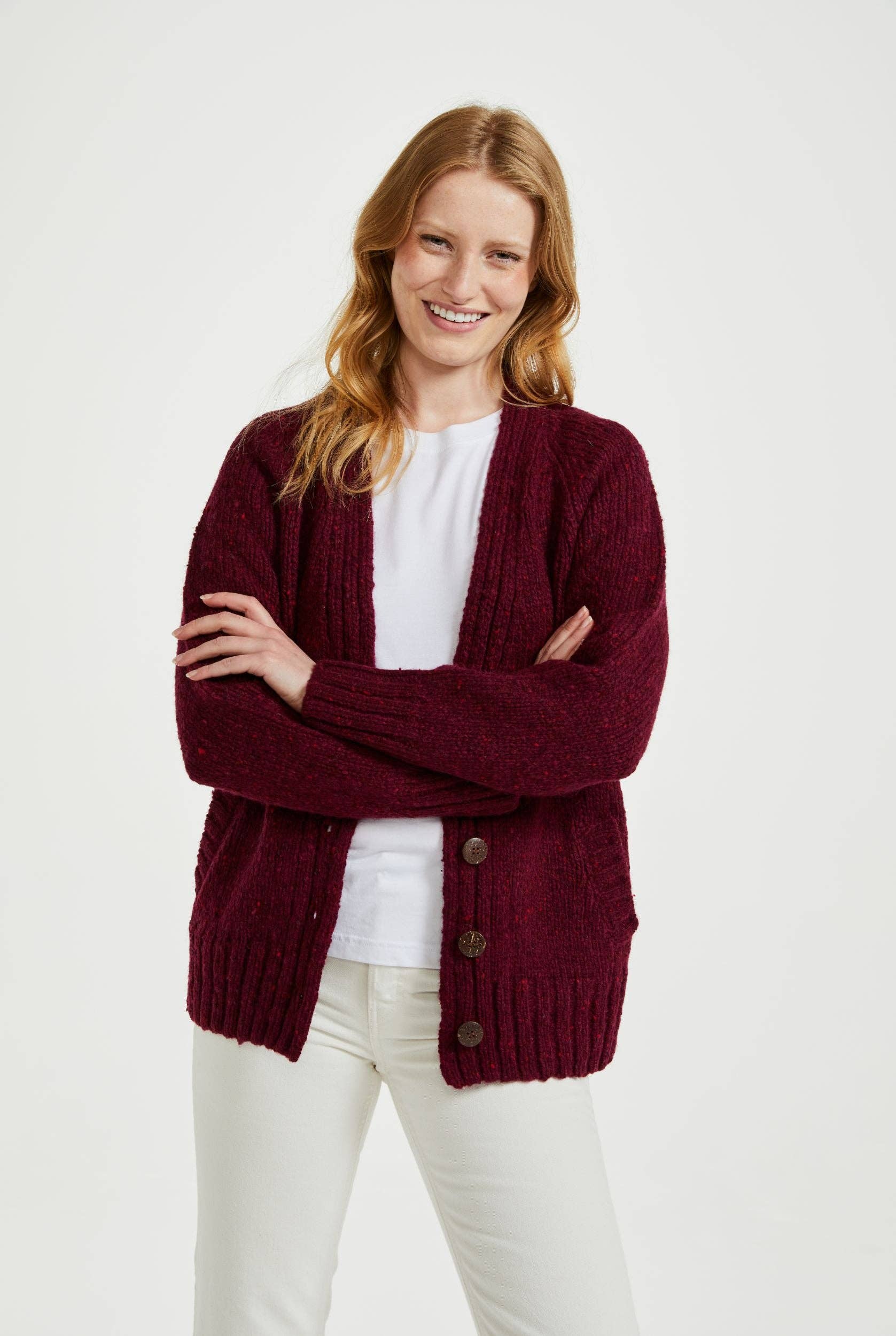 Bonny Glen Ladies Tweed Cardigan Berry - Main Image
