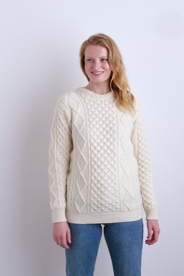 Éireann Ladies Traditional Aran Supersoft Sweater - Cream