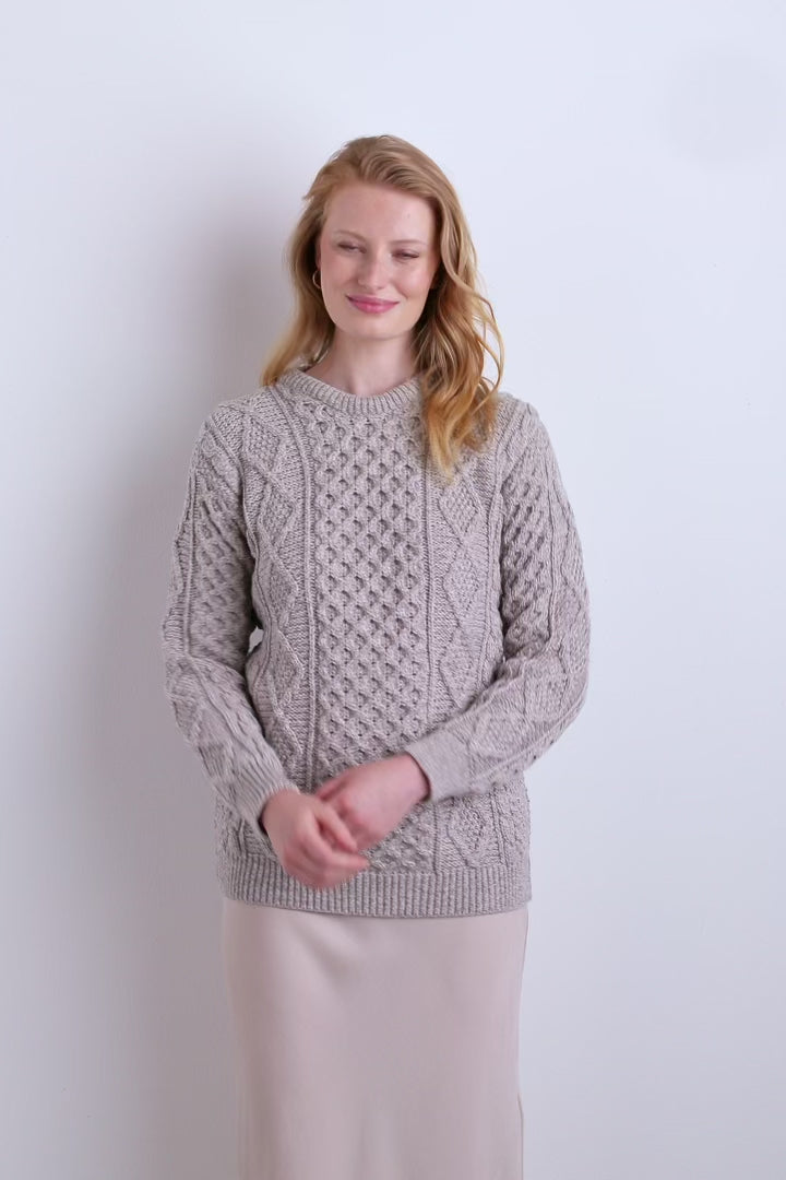 Éireann Ladies Traditional Aran Supersoft Merino Sweater - Oat