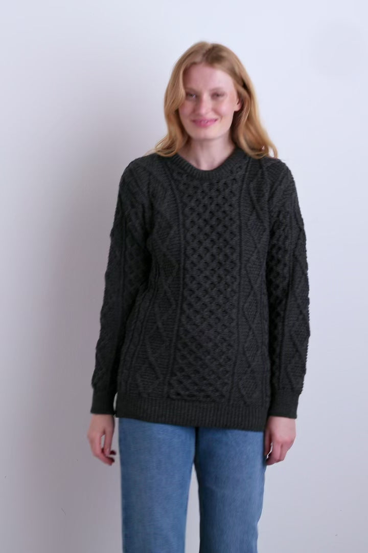 Éireann Ladies Traditional Aran Supersoft Merino Sweater - Grey