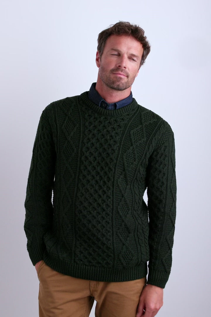 Éireann Mens Traditional Aran Supersoft Merino Sweater - Green