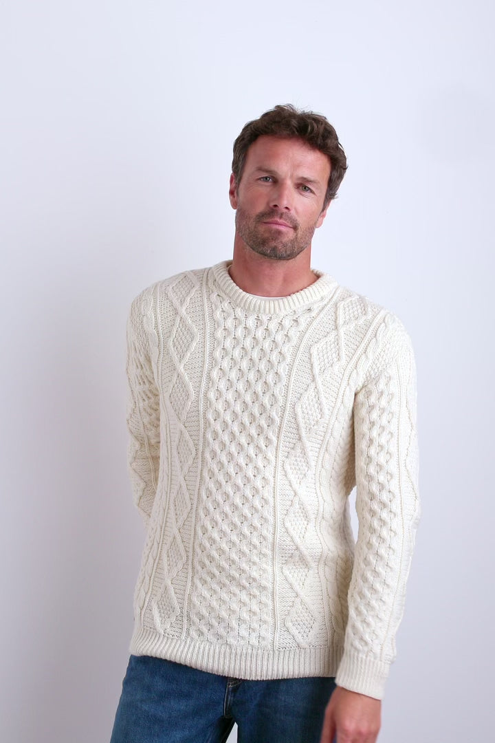 Organic Irish Wool Aran Half Zip Sweater - Cream - Undyed - 100