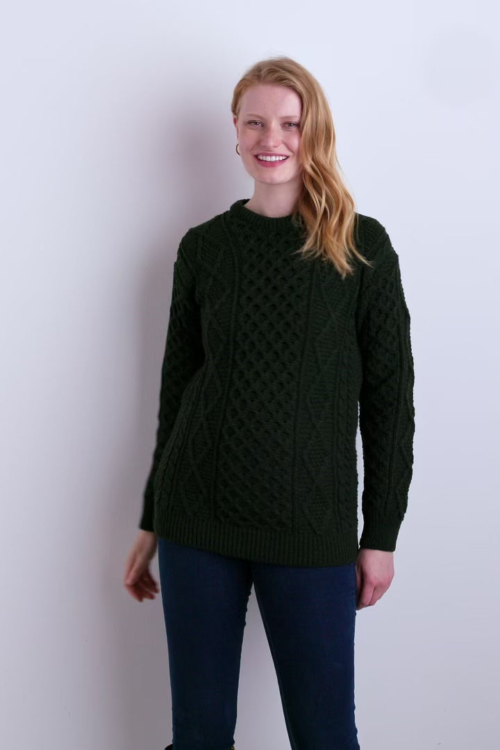 Éireann Ladies Traditional Aran Supersoft Merino Sweater - Green