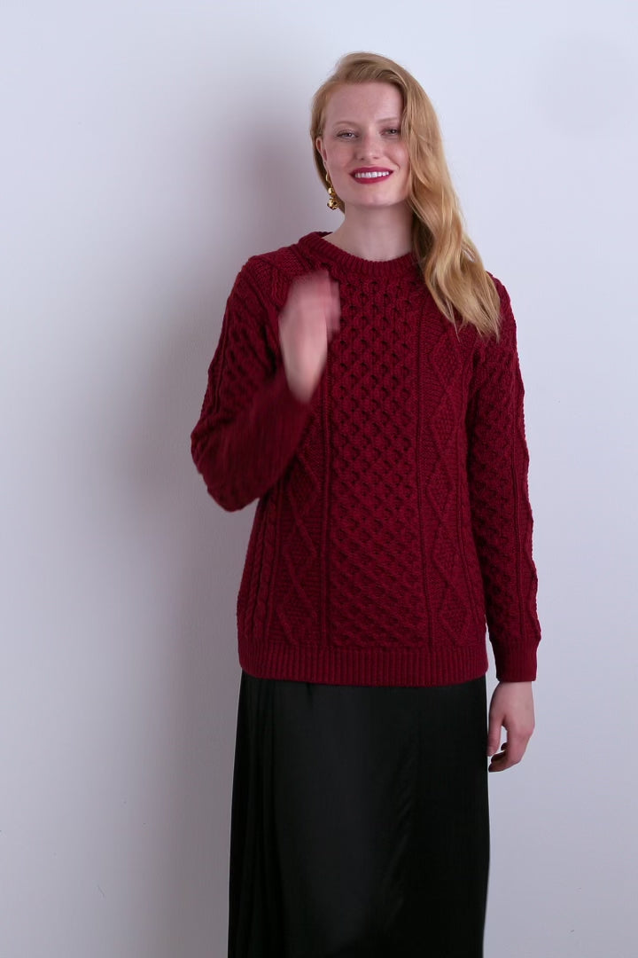 Éireann Ladies Traditional Aran Supersoft Merino Sweater - Rua Red
