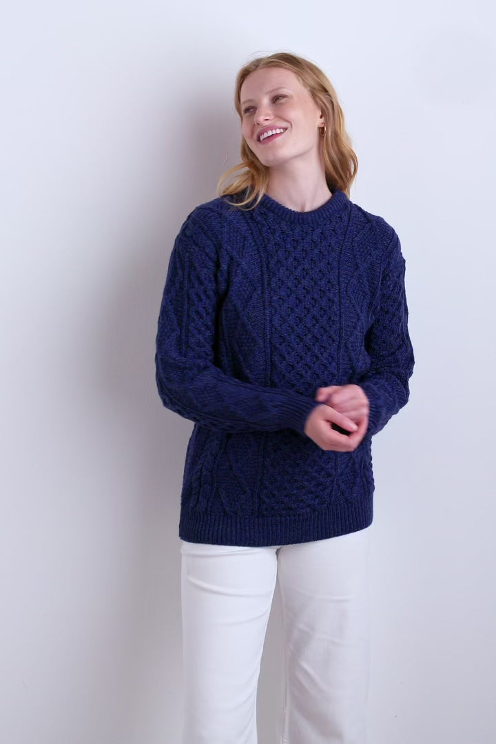 Éireann Ladies Traditional Aran Supersoft Merino Sweater - Navy