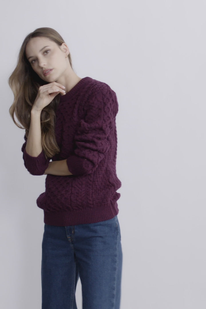 Inishmore Ladies Slim-Fit Aran Sweater - Berry