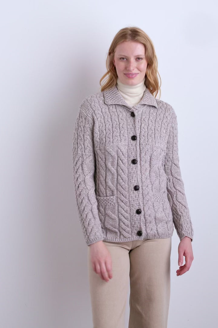 Oatmeal, 100% Pure Wool Button Everyday Cardigan