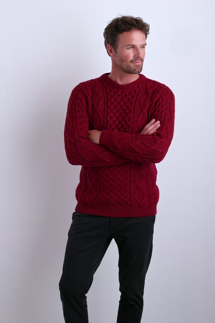 Éireann Mens Traditional Aran Supersoft Merino Sweater - Rua Red