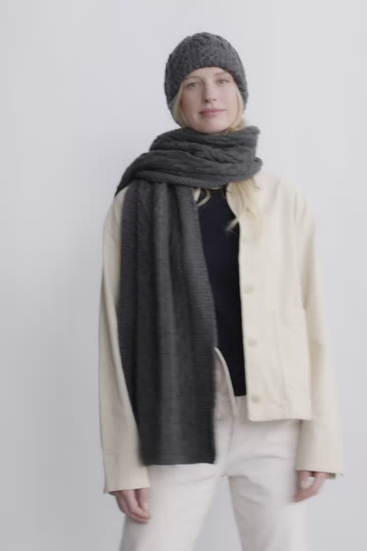 Leenane Supersoft Merino Aran Scarf - Grey