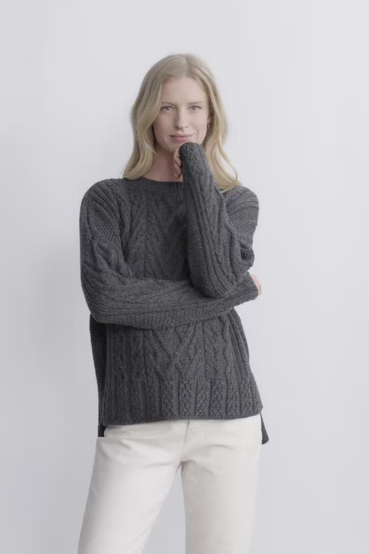 Tully Box Aran Sweater - Slate Grey