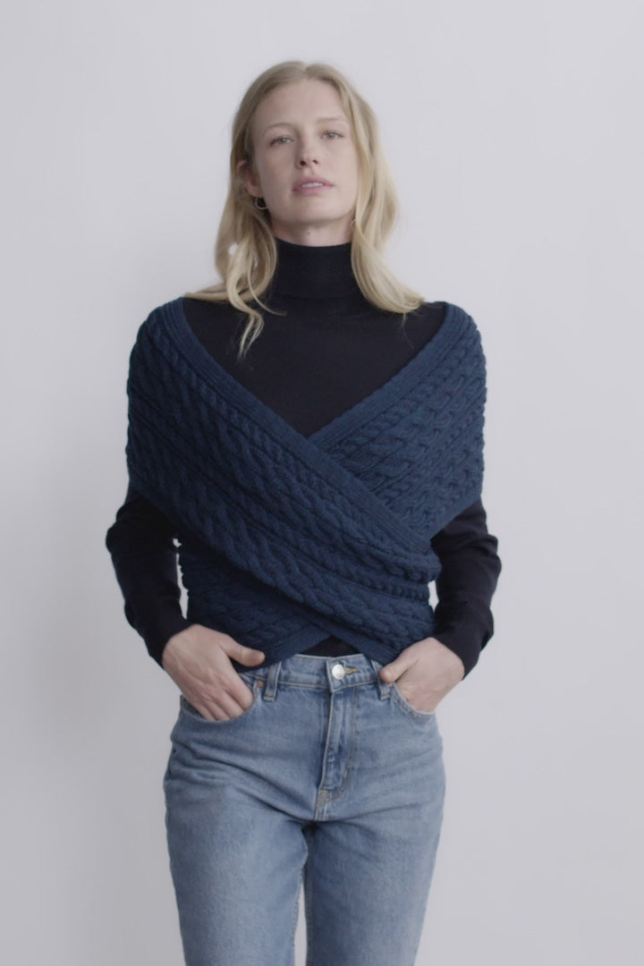 Corrib Crossover Merino Aran Wrap - Atlantic