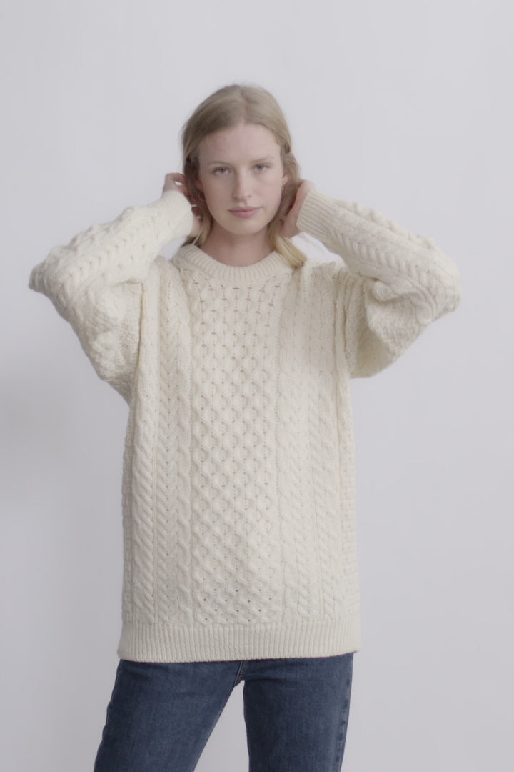 Inishbofin Ladies Traditional Aran Sweater - Cream