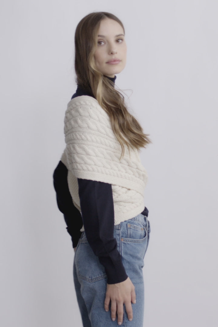 Corrib Crossover Merino Aran Wrap - Cream
