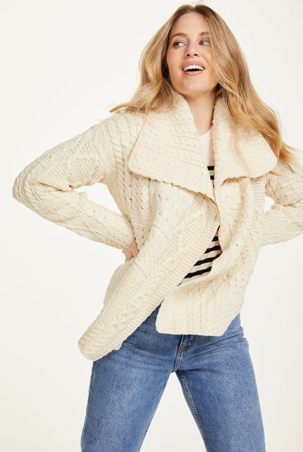 sweater, merino wool, woollen jumper, cardigan, buttoned cardigan, aran, knitwear, Ireland, women's cardigan,cream