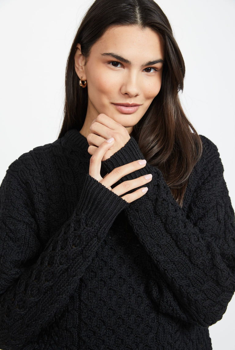 Inisheer Traditional Ladies Aran Sweater -  Black