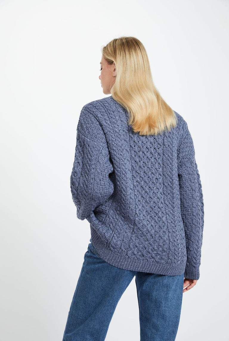 Inisheer Traditional Ladies Aran Sweater -  Blue Grey
