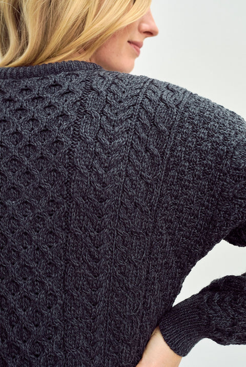 Inisheer Traditional Ladies Aran Sweater -  Charcoal