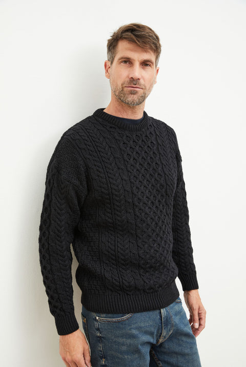 Inisheer Traditional Mens Aran Sweater -  Black