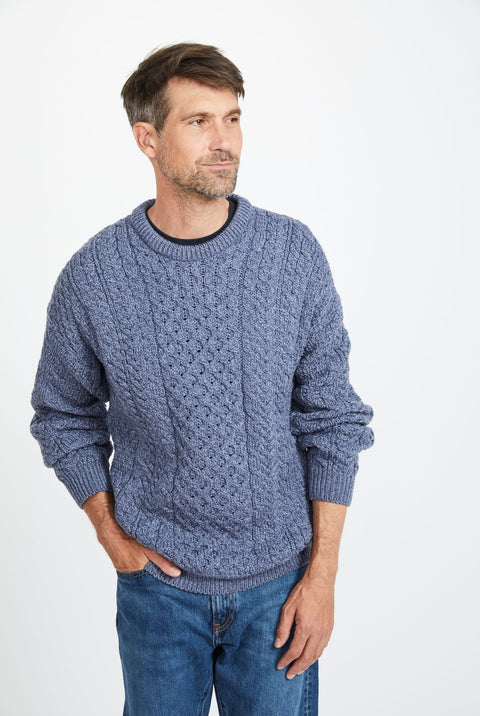 Inisheer Traditional Mens Aran Sweater -  Blue Grey