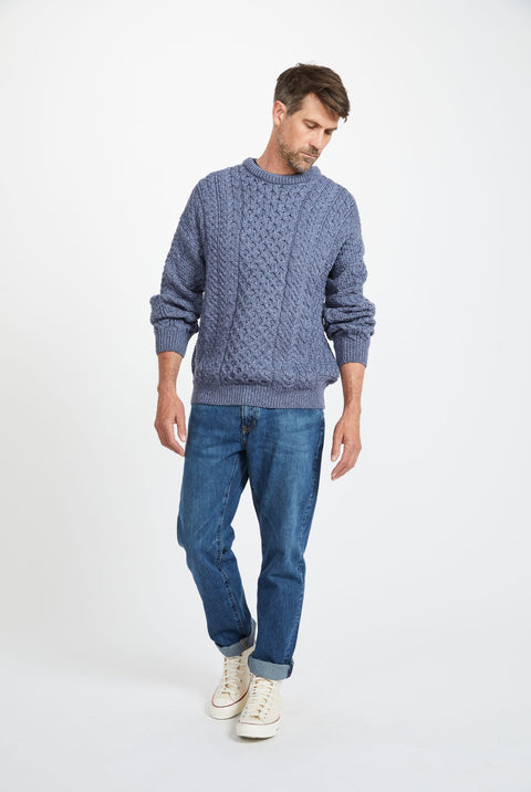 Inisheer Traditional Mens Aran Sweater -  Blue Grey