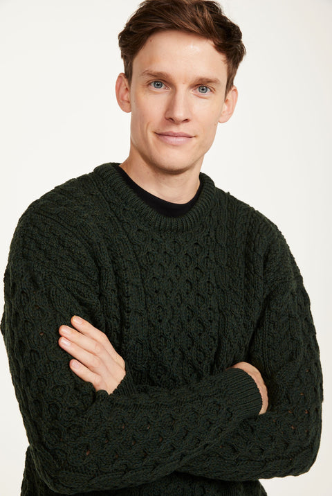 Inisheer Traditional Mens Aran Sweater -  Forest Green