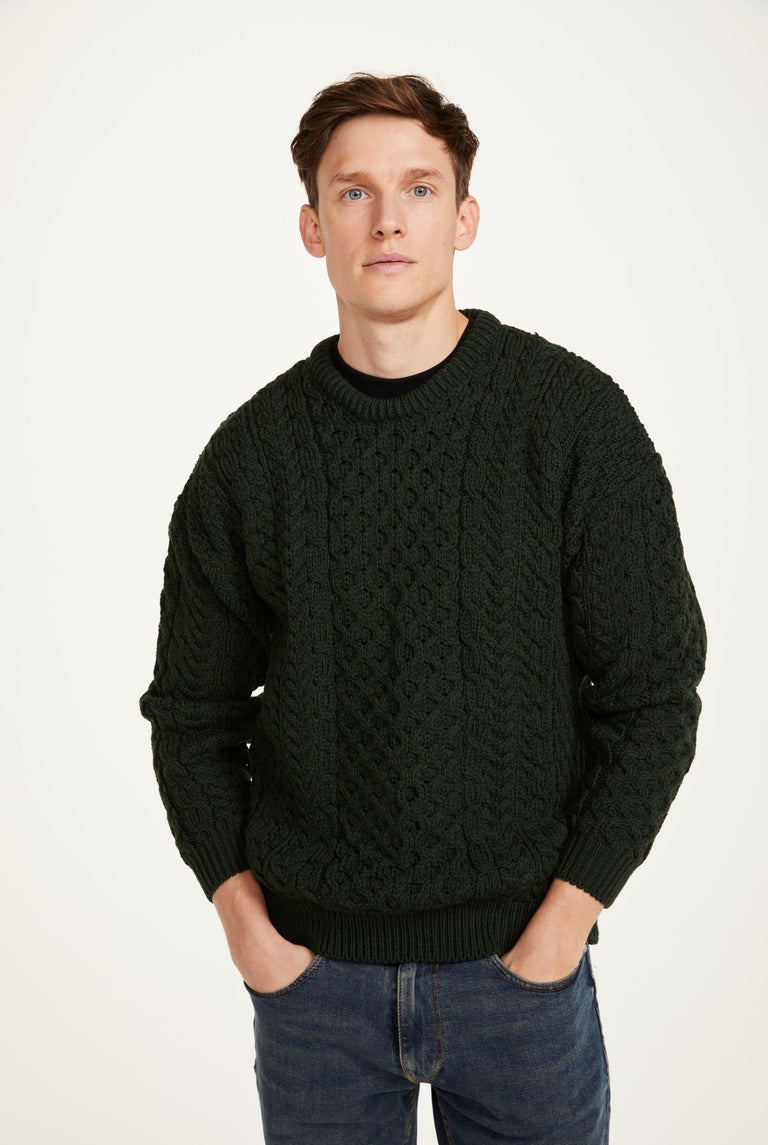 Inisheer Traditional Mens Aran Sweater - Forest Green