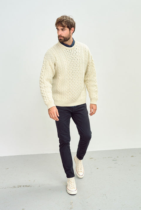 Inisheer Traditional Mens Aran Sweater - Cream
