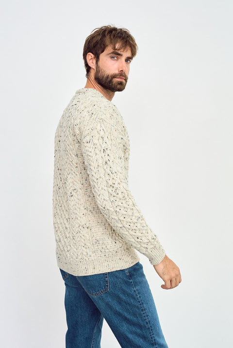 Inisheer Traditional Mens Aran Sweater -  Flecked Cream
