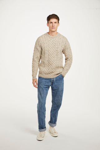 Inishbofin Mens Traditional Aran Sweater - Flecked Oat