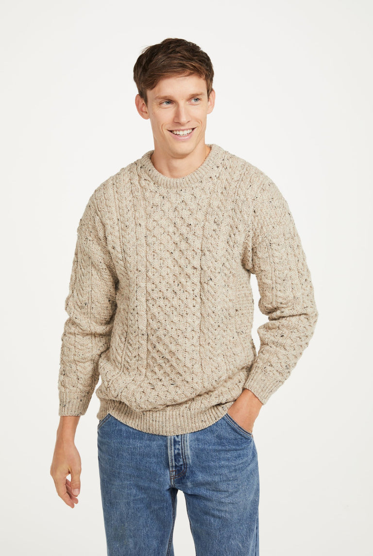 Inishbofin Mens Traditional Aran Sweater -  Flecked Oat