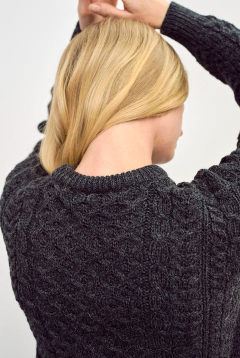 Inishbofin Ladies Traditional Aran Sweater -  Charcoal