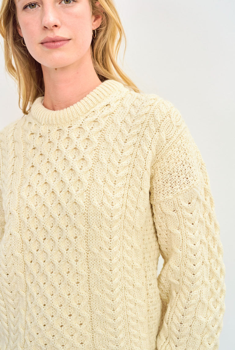 Inishbofin Ladies Cream Traditional Aran Sweater | Aran Woollen Mills