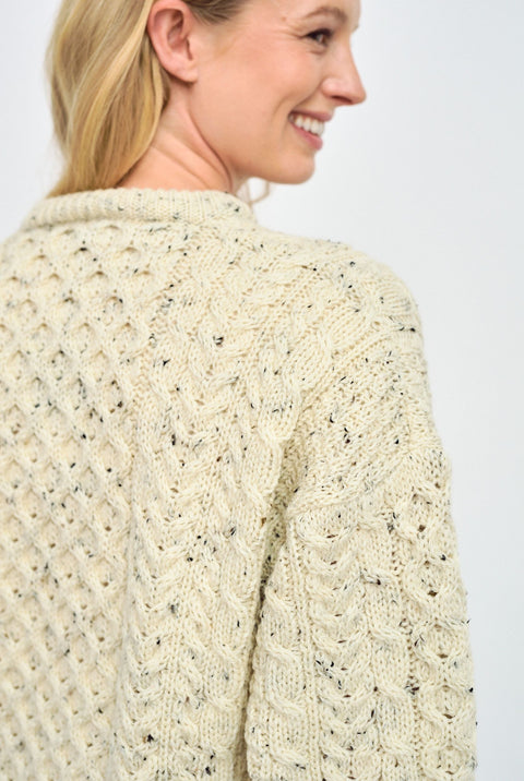 Inishbofin Ladies Traditional Aran Sweater - Flecked Cream