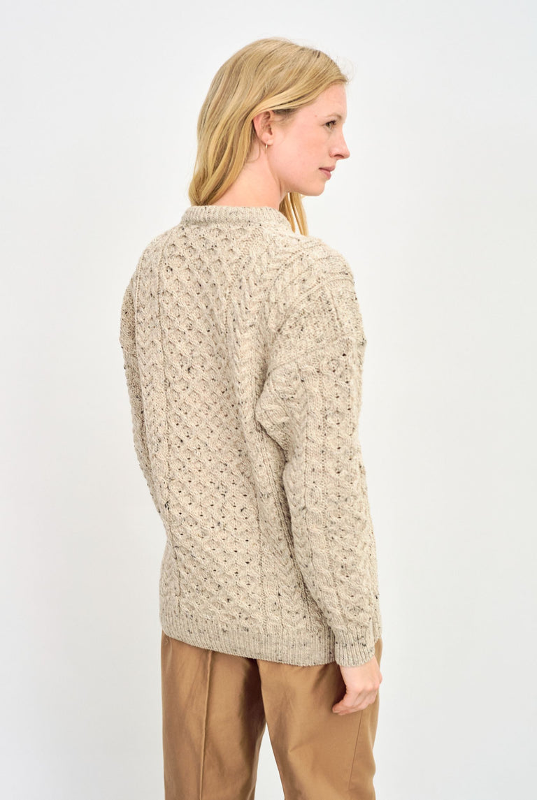Inishbofin Ladies Traditional Aran Sweater -  Flecked Oat