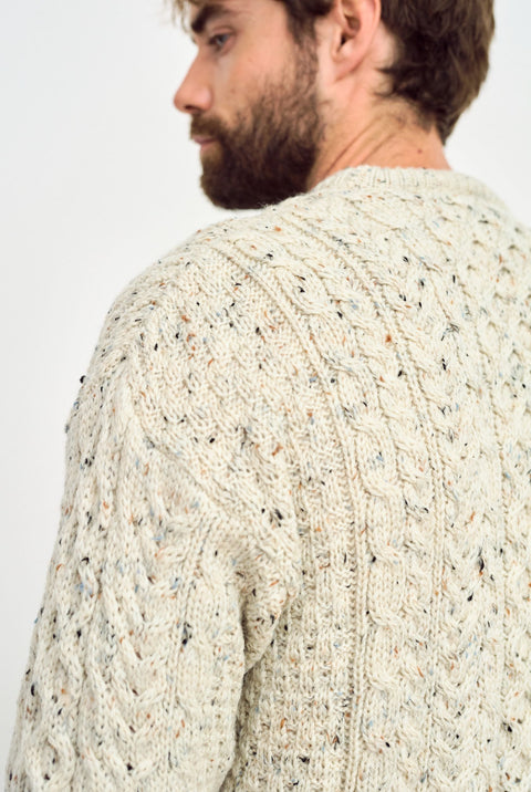 Inishbofin Mens Traditional Aran Sweater -  Flecked Cream