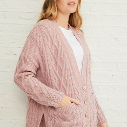 Gilet Aran en treillis Valentia - Rose poudré