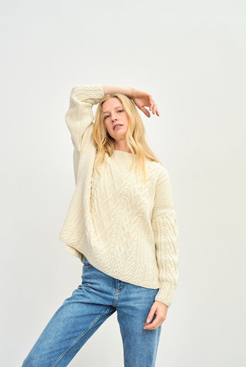 Tully Box Aran Sweater -  Cream