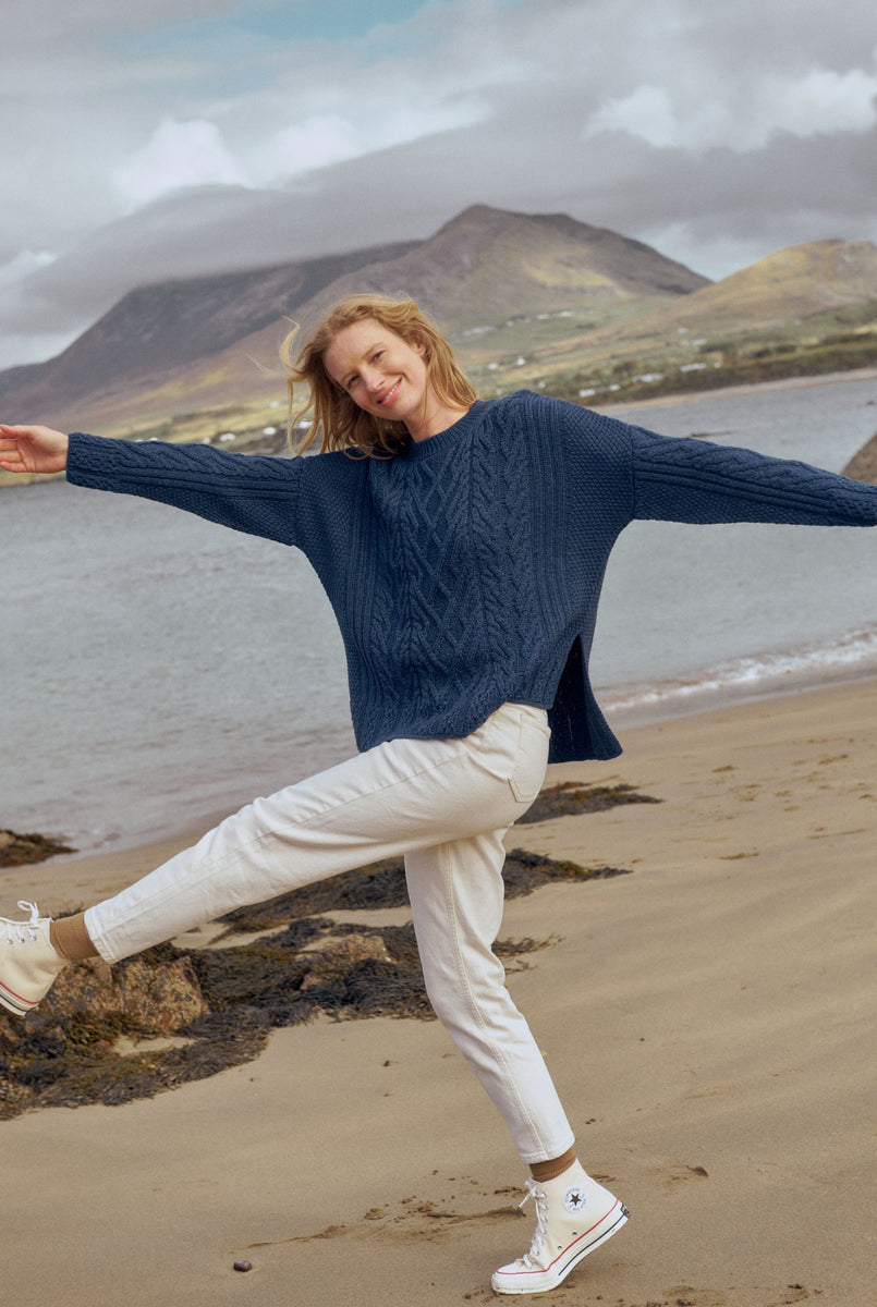 Tully Box Aran Sweater - Navy | Aran Woollen Mills