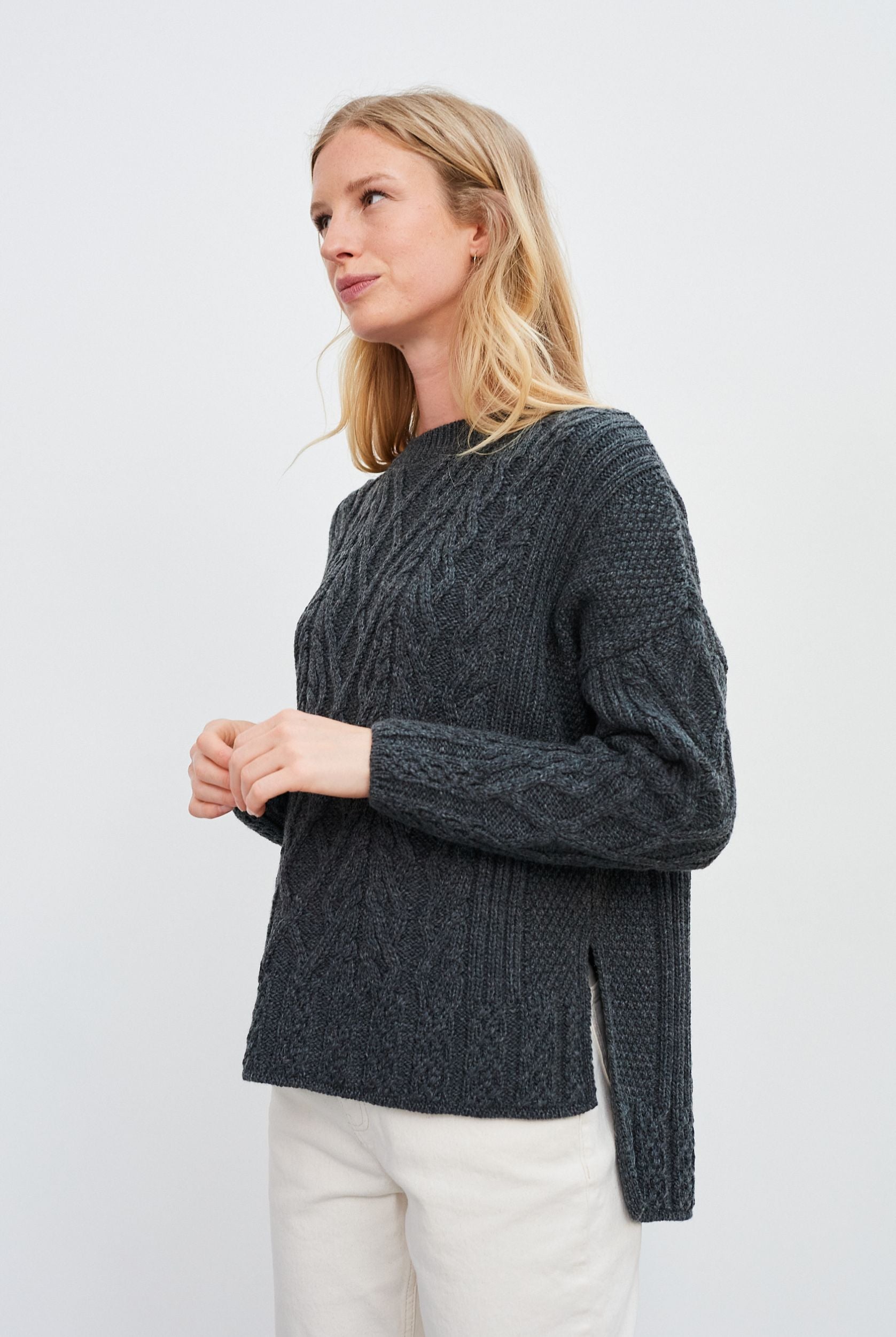 Tully Box Aran Sweater - Slate Grey | Aran Woollen Mills