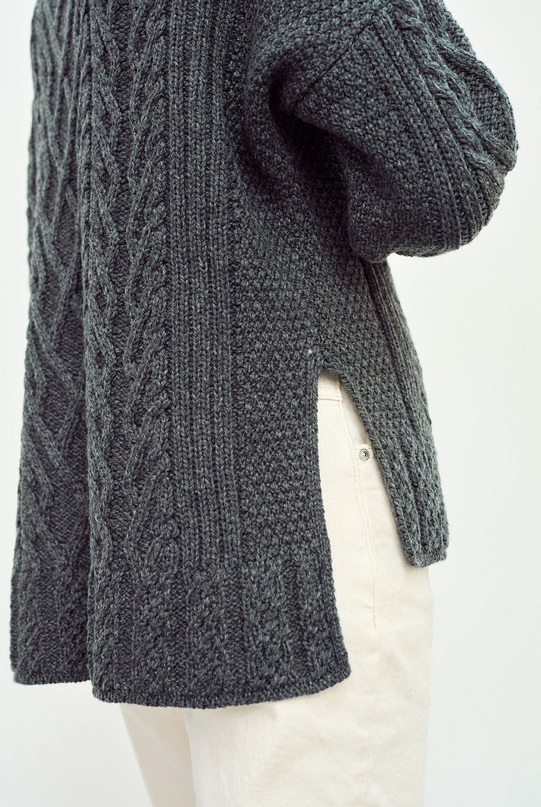Tully Box Aran Sweater - Slate Grey