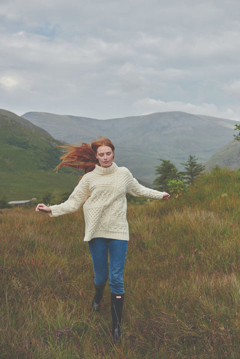 Skellig Ladies Oversized Aran Sweater - Cream