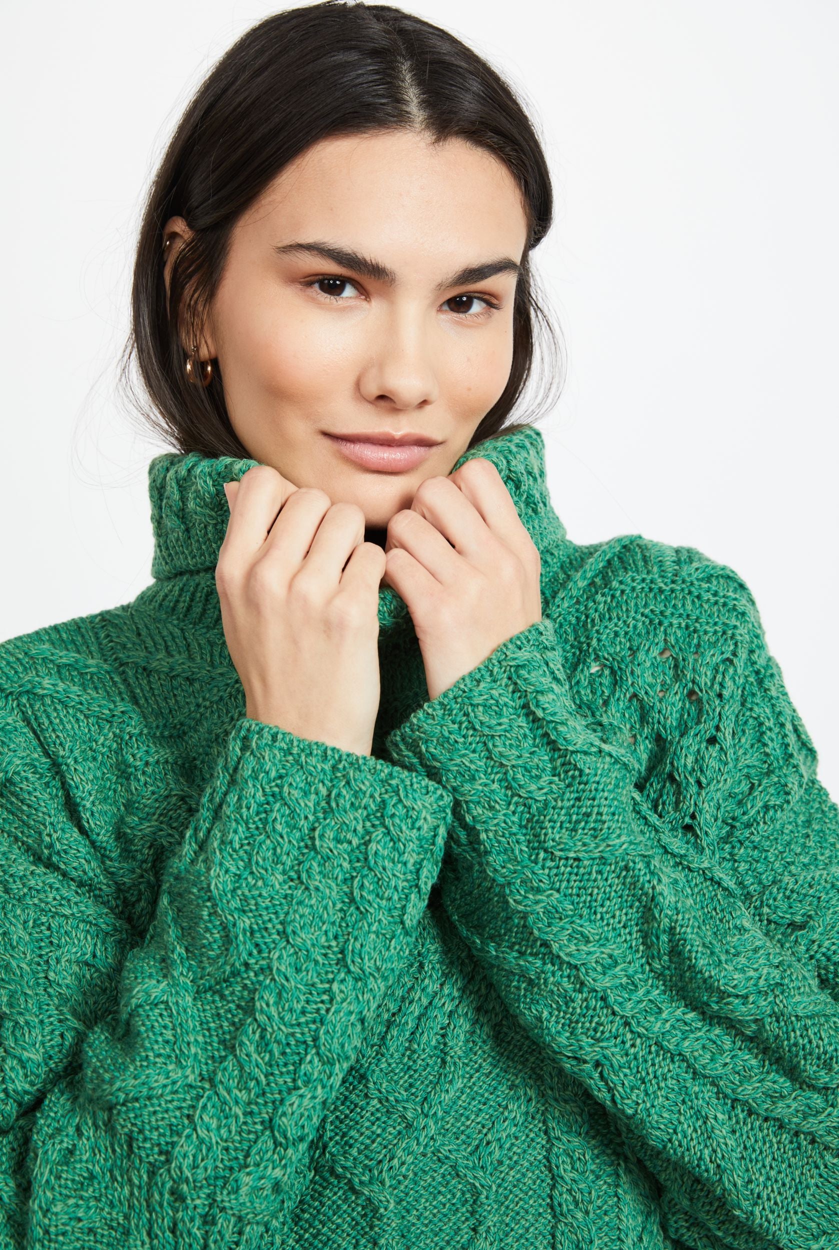 Skellig Ladies Oversized Aran Sweater Green - Main Image