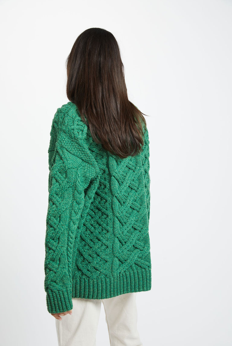 Dingle Ladies Aran Trellis Sweater - Green