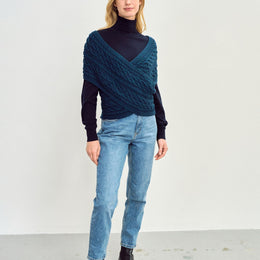 Corrib Crossover Merino Aran Wrap - Atlantic