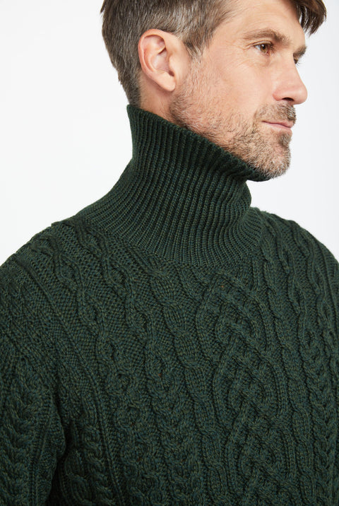 Kylemore Mens Aran Polo Neck Sweater - Green