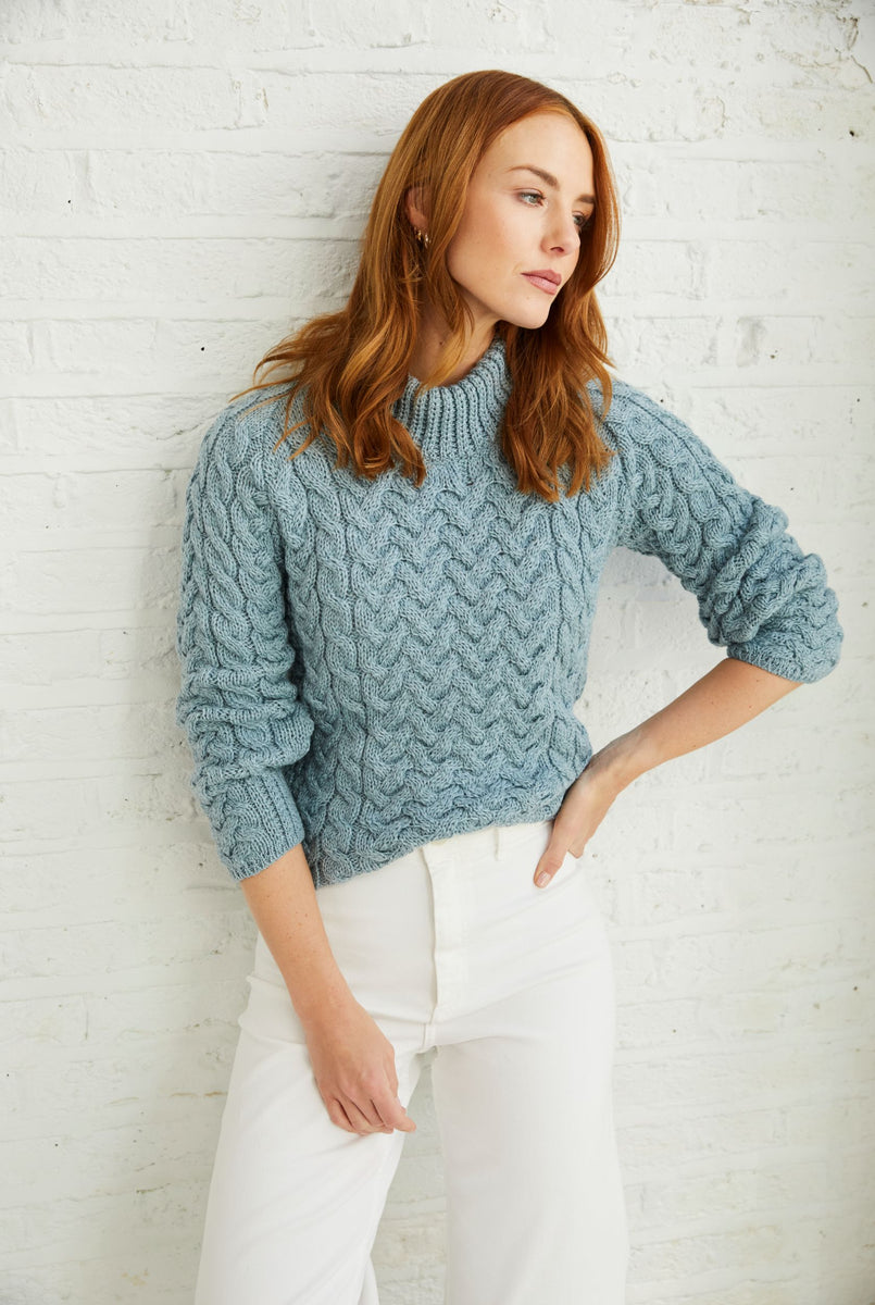 Knightstown Ladies Aran Crew Sweater Blue