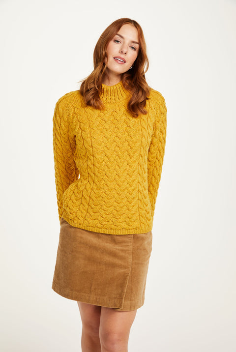 Knightstown Ladies Aran Crew Sweater -  Yellow