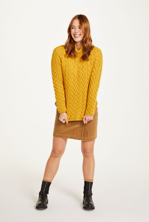 Knightstown Ladies Aran Crew Sweater -  Yellow